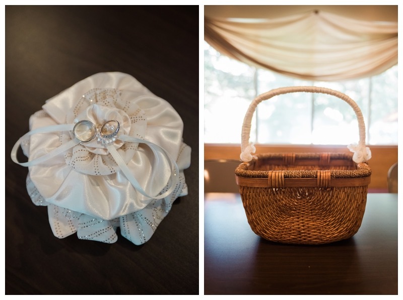 The ring bearer pillow and bubble basket for a buffalo wedding.